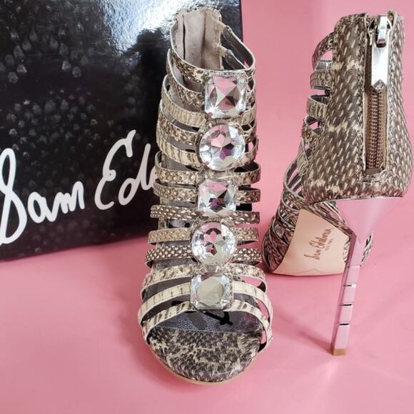 NEW Sam Edelman Jeweled Python Print Caged Heel - Picture 2 of 4